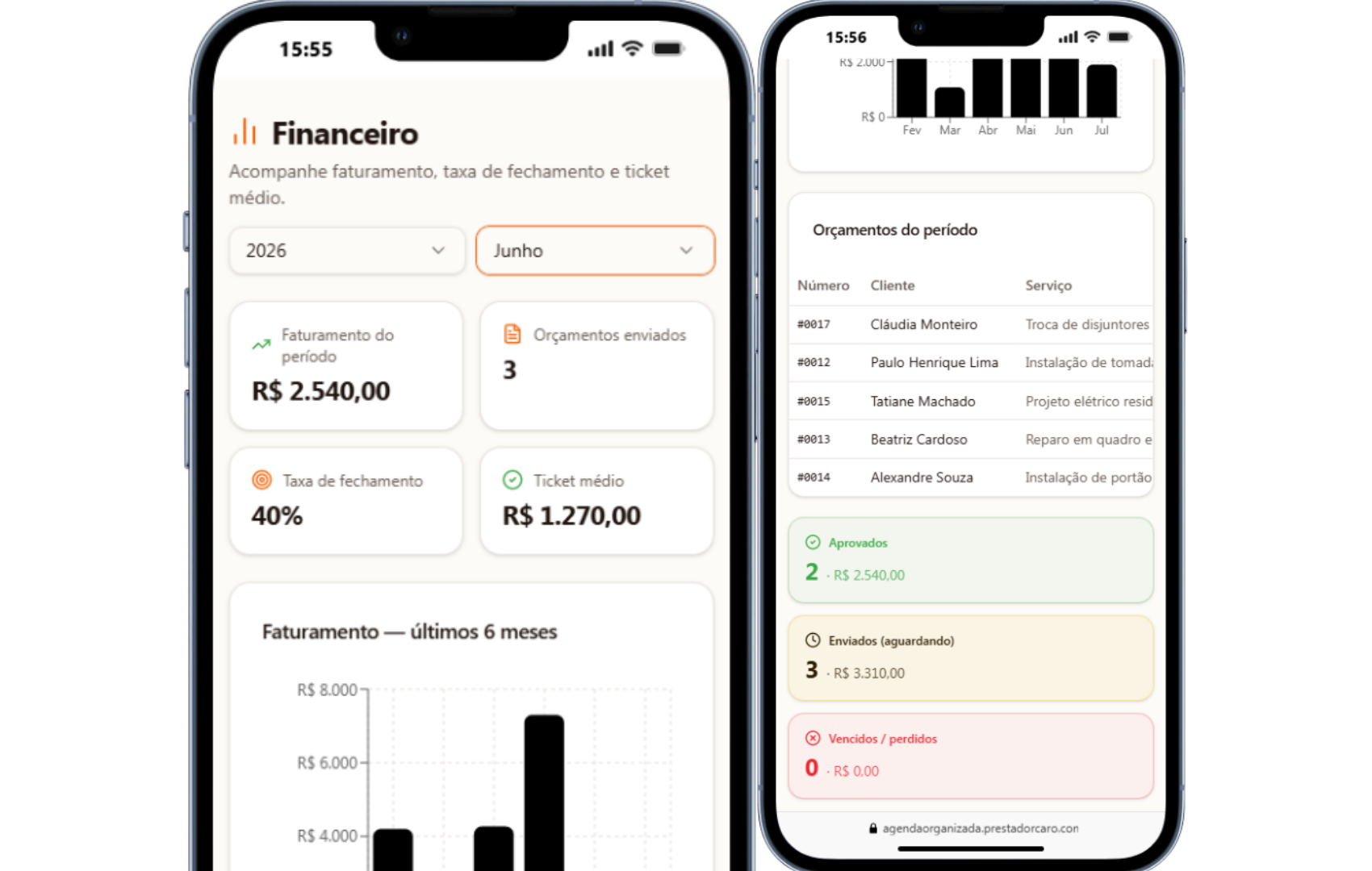 Tela Financeira do app Agenda Inteligente