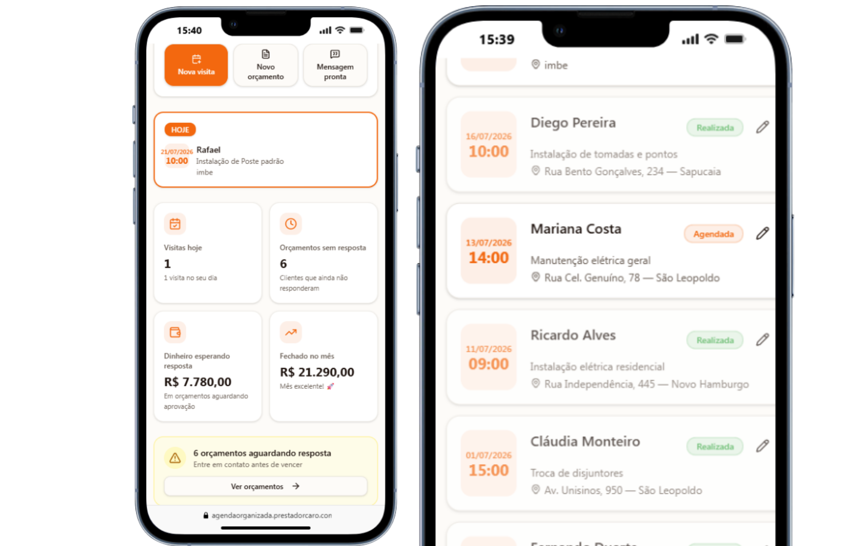 Tela de Agenda de Visitas do app Agenda Inteligente